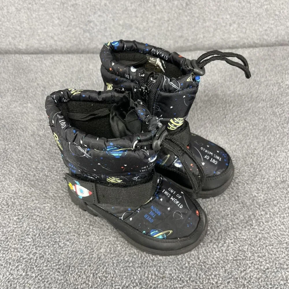 Rugged Bear Boots Kids Size 6 Black Space Rocket Snow Winter Faux Fur Toddler‎